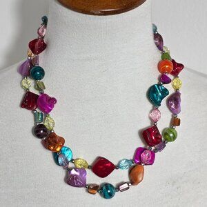 Vibrant Multi-Strand Necklace Eclectic Mix of Colorful Irregularly Shaped Beads